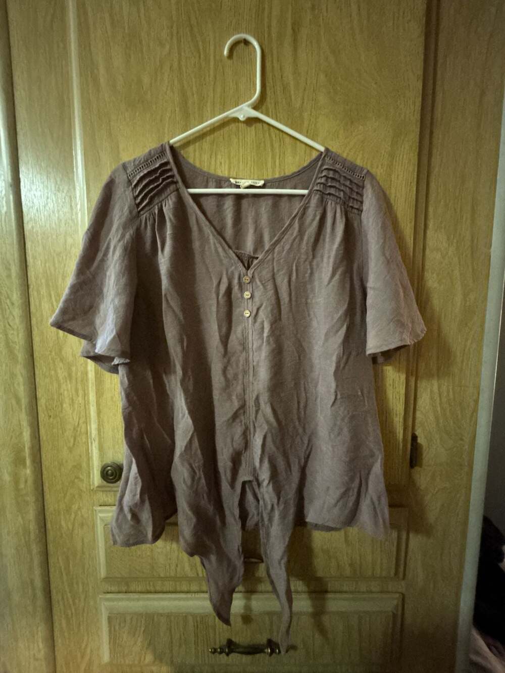 Parallel Skies Purple V-Neck Button Front Tie Hem Top Size L